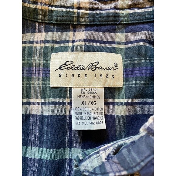 EDDIE Bauer Shirt Mens XL Short Sleeve Button Up Plaid Blue Green Classic Fit - Picture 4 of 7